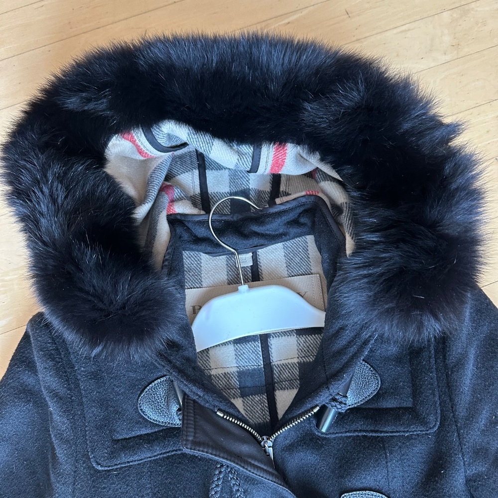 Burberry Brit Black Wool Duffle Coat, Fur trim, 2.  GD1221 - Picture 5 of 7